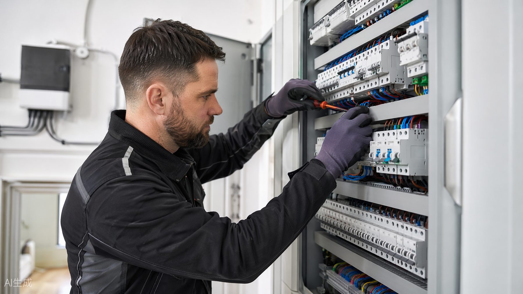 Elektriker bei der Arbeit an einer Unterverteilung